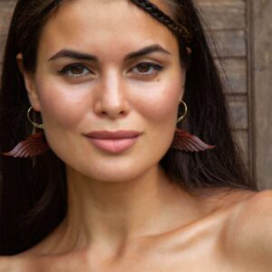 wooden swan earrings with wings