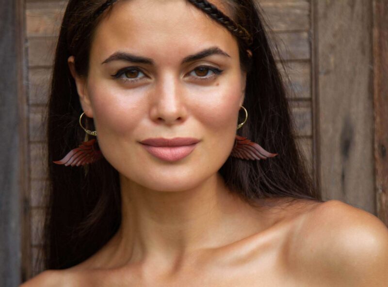 wooden swan earrings with wings